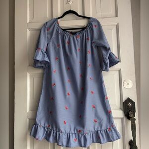 Espresso blue Embroidery cherry dress